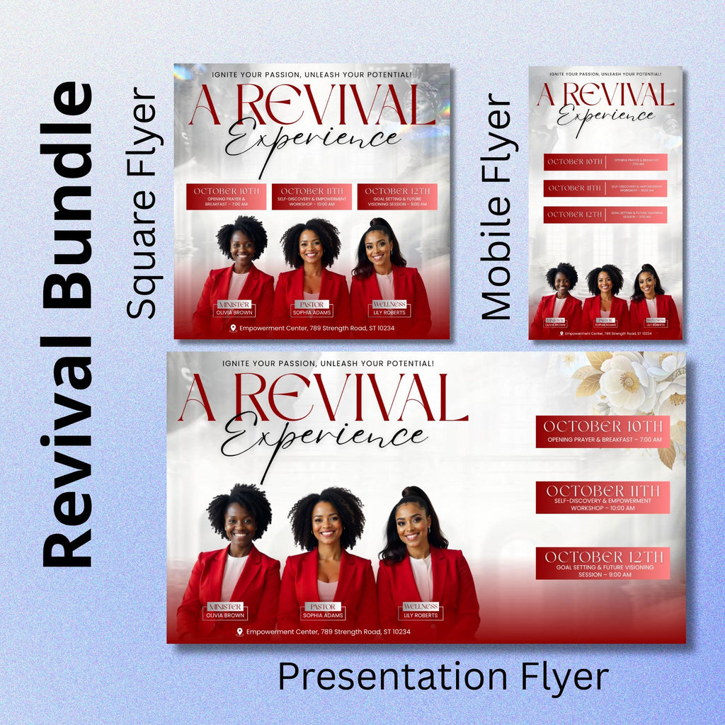 Revival Canva Church Flyer Bundle Canva Templates, Canva Church Template, church anniversary, Religious Event Flyer, Praise and Worship - Editable Memorial Canva Template
