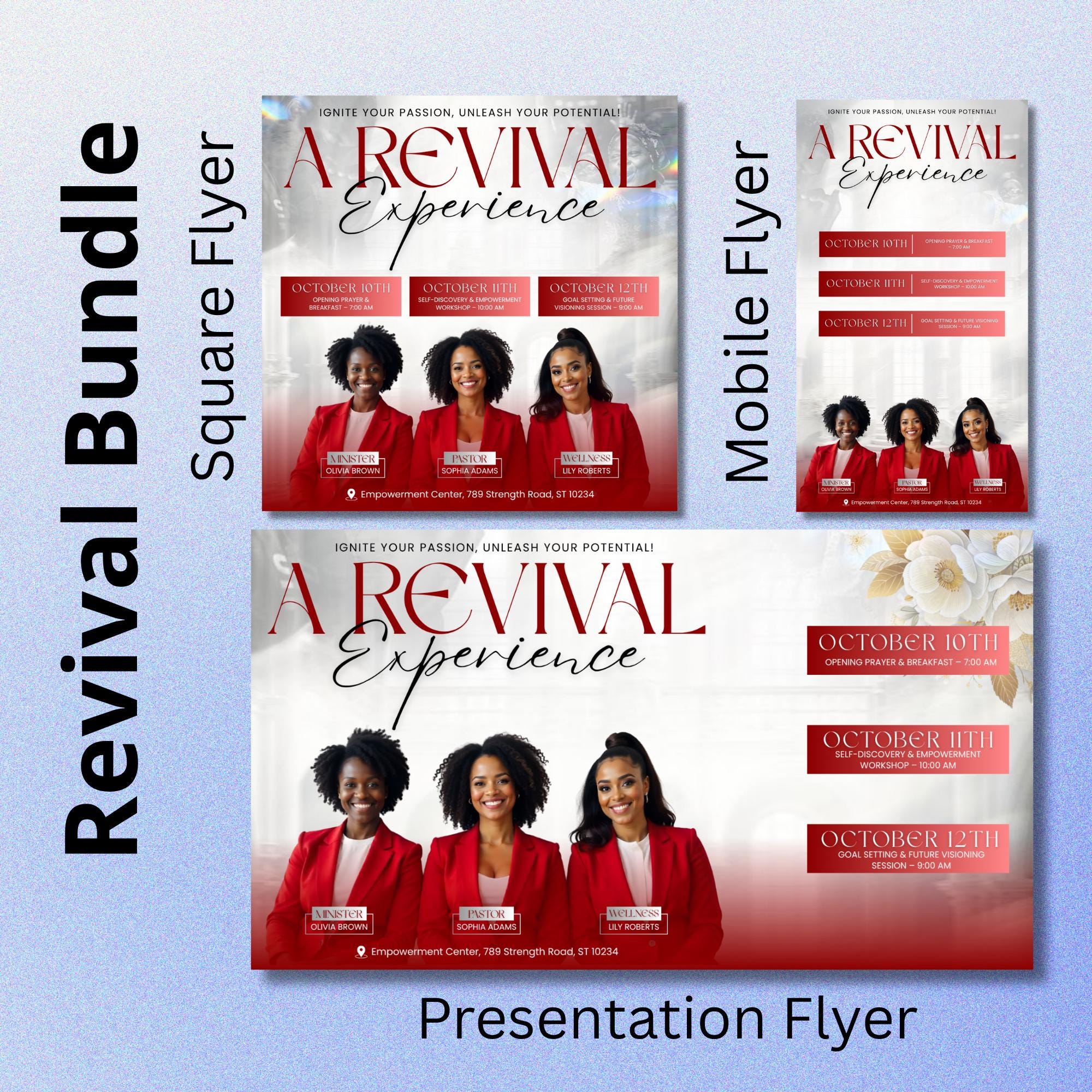 Revival Canva Church Flyer Bundle Canva Templates, Canva Church Template, church anniversary, Religious Event Flyer, Praise and Worship - Editable Memorial Canva Template