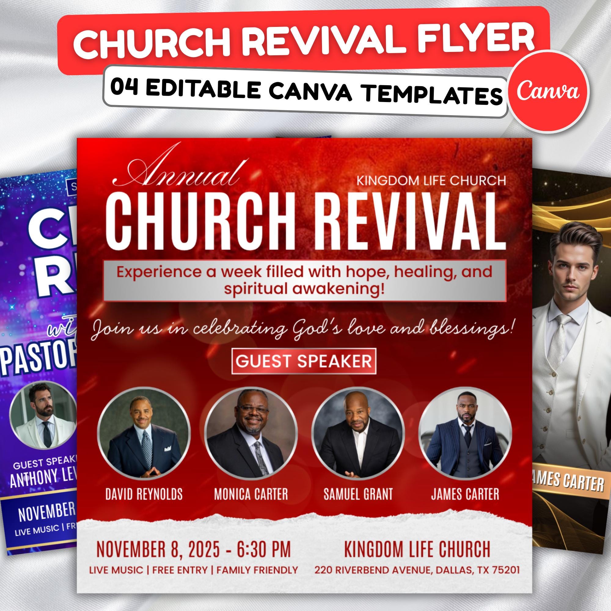 Church Revival Flyer Canva Editable Templates, Canva Church Template, church anniversary, Religious Event Flyer, Praise and Worship - Editable Memorial Canva Template