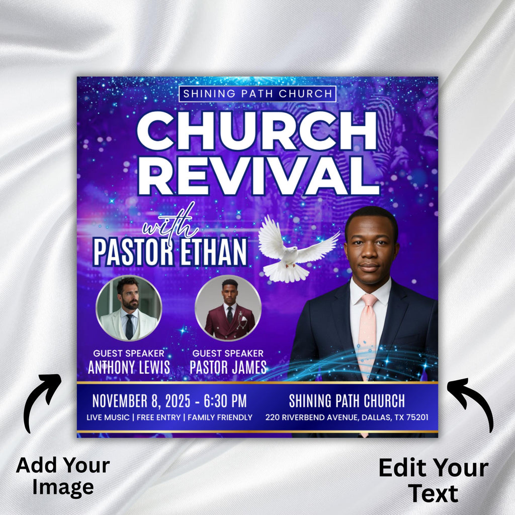 Church Revival Flyer Canva Editable Templates, Canva Church Template, church anniversary, Religious Event Flyer, Praise and Worship - Editable Memorial Canva Template