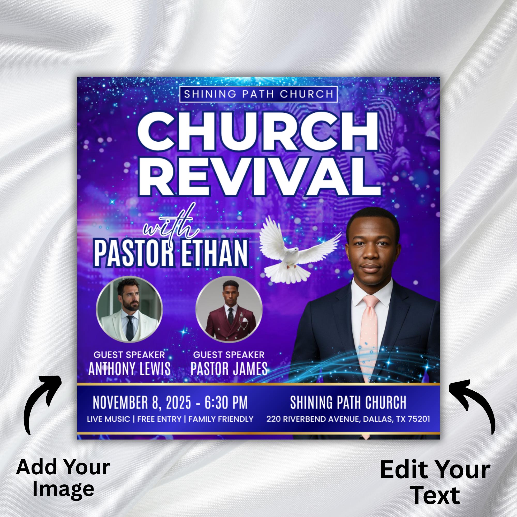 Church Revival Flyer Canva Editable Templates, Canva Church Template, church anniversary, Religious Event Flyer, Praise and Worship - Editable Memorial Canva Template