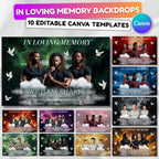 20 Memorial Backdrops Canva Editable Templates, In Loving Memory Backdrops, Funeral & Memorial Designs, Memorial Backgrounds, Rest In Peace - Editable Memorial Canva Template