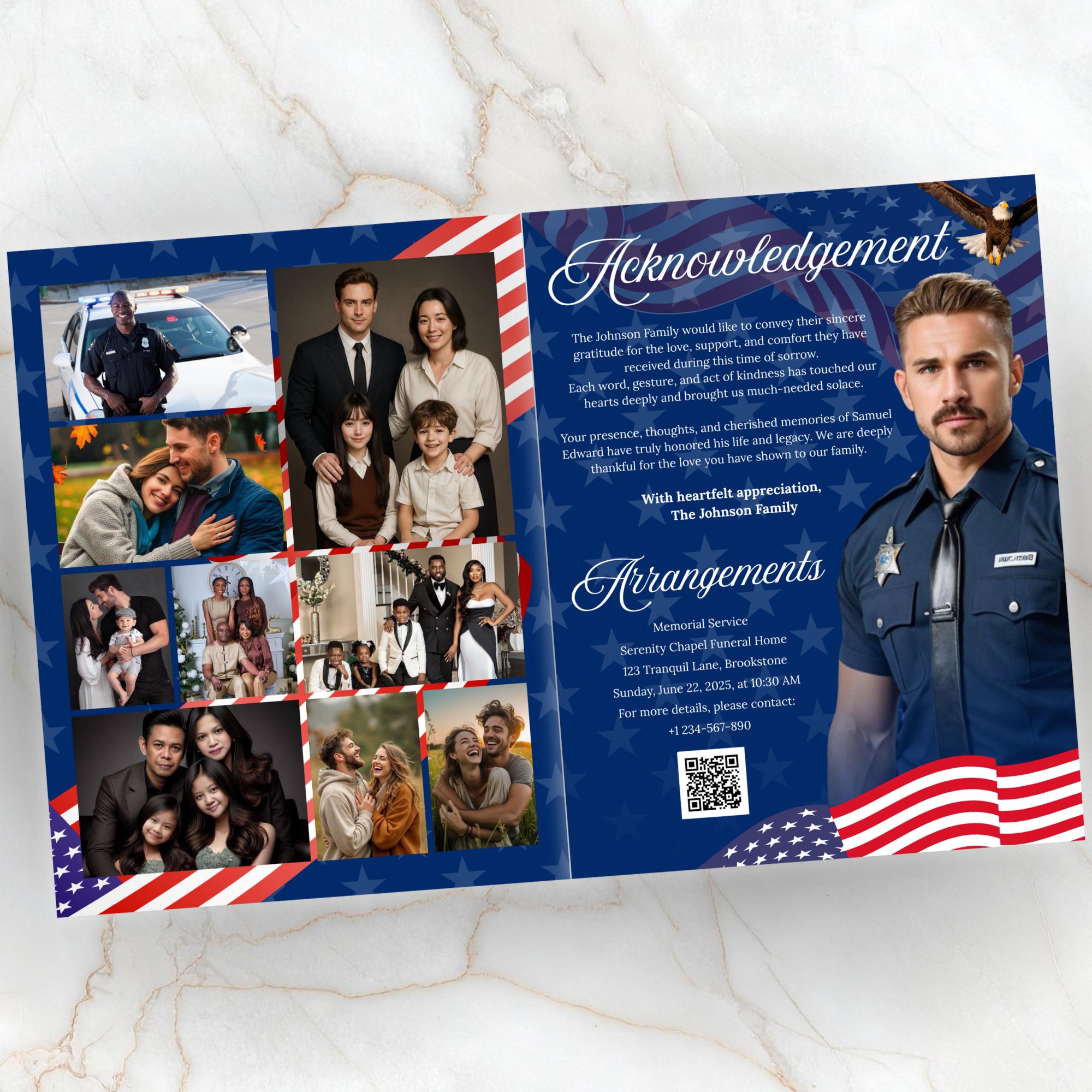 08 Pages Military Funeral Program Template, Bi-Fold Funeral Program, Obituary Celebration Of Life Program, Digital Download - Editable Memorial Canva Template