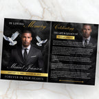 08 Pages Black Funeral Program Template, Bi-Fold Funeral Program, Obituary Celebration Of Life Program, Digital Download - Editable Memorial Canva Template