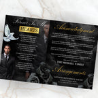 08 Pages Black Funeral Program Template, Bi-Fold Funeral Program, Obituary Celebration Of Life Program, Digital Download - Editable Memorial Canva Template