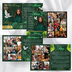08 Pages Green Funeral Program Template, Bi-Fold Funeral Program, Obituary Celebration Of Life Program, Digital Download - Editable Memorial Canva Template