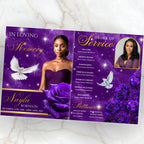 08 Pages Purple Funeral Program Template, Bi-Fold Funeral Program, Obituary Celebration Of Life Program, Digital Download - Editable Memorial Canva Template