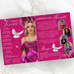 08 Pages Pink Funeral Program Template, Bi-Fold Funeral Program, Obituary Celebration Of Life Program, Digital Download - Editable Memorial Canva Template
