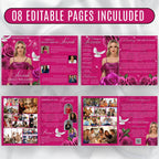 08 Pages Pink Funeral Program Template, Bi-Fold Funeral Program, Obituary Celebration Of Life Program, Digital Download - Editable Memorial Canva Template