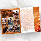 08 Pages Orange Funeral Program Template, Bi-Fold Funeral Program, Obituary Celebration Of Life Program, Digital Download - Editable Memorial Canva Template