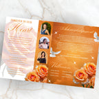08 Pages Orange Funeral Program Template, Bi-Fold Funeral Program, Obituary Celebration Of Life Program, Digital Download - Editable Memorial Canva Template