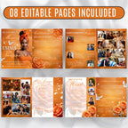 08 Pages Orange Funeral Program Template, Bi-Fold Funeral Program, Obituary Celebration Of Life Program, Digital Download - Editable Memorial Canva Template
