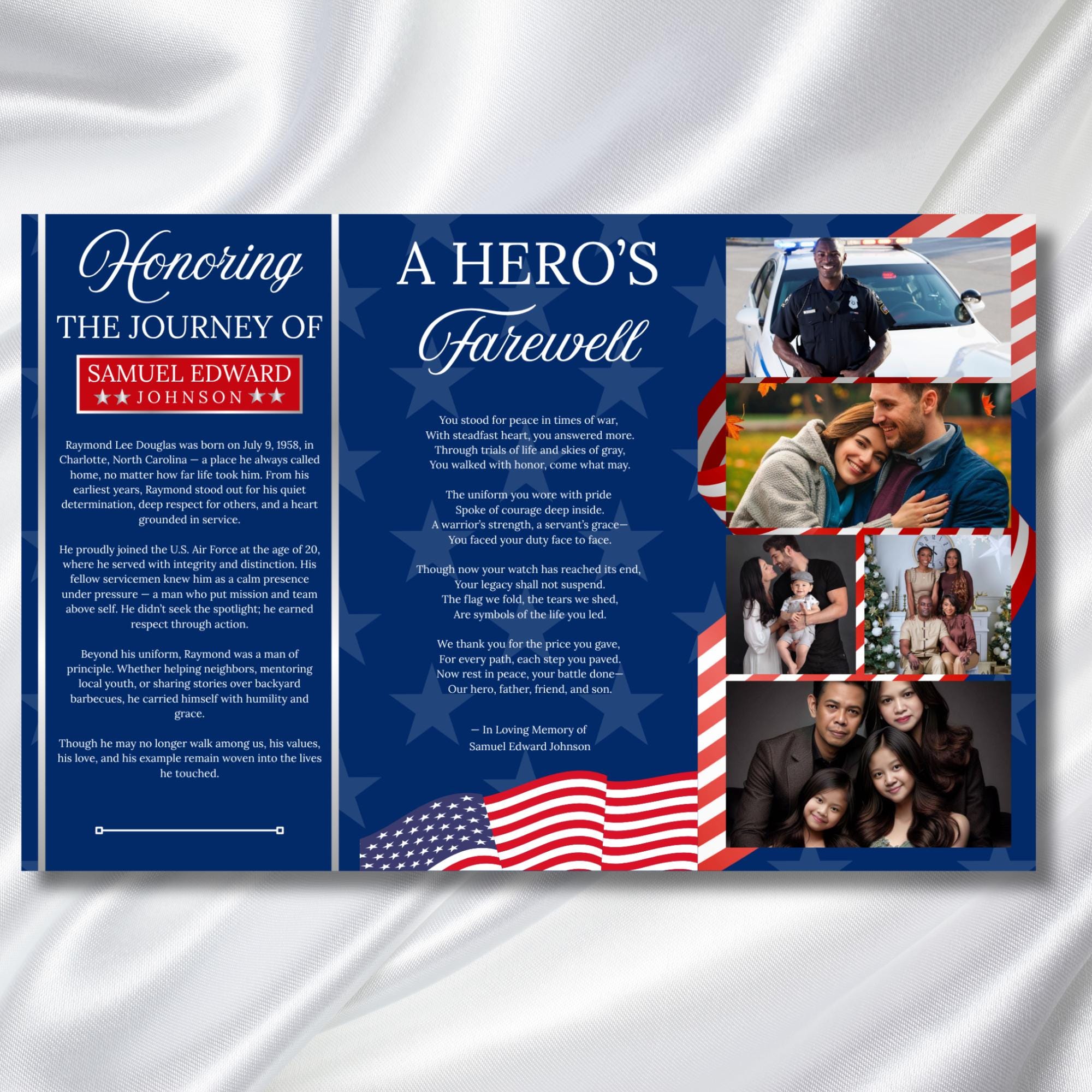 Military Veteran Funeral Program Template, Tri-Fold Funeral Program, Obituary Celebration Of Life Program, Canva Template, Digital Download - Editable Memorial Canva Template