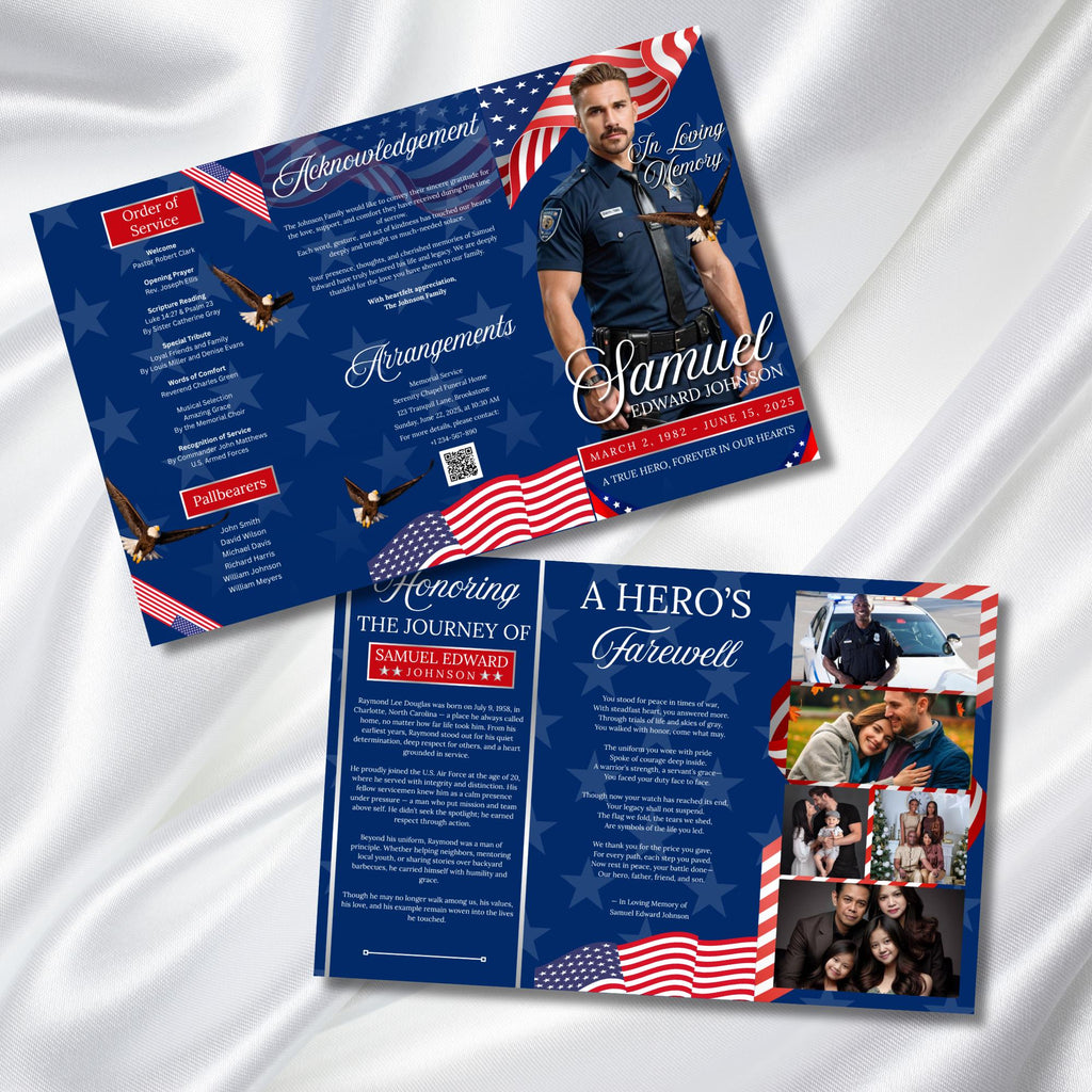 Military Veteran Funeral Program Template, Tri-Fold Funeral Program, Obituary Celebration Of Life Program, Canva Template, Digital Download - Editable Memorial Canva Template