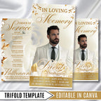 White Funeral Program Editable Template, Tri-Fold Funeral Program, Obituary Celebration Of Life Program, Canva Template, Digital Download - Editable Memorial Canva Template