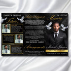 Black & Gold Funeral Program Template, Tri-Fold(17x11) Funeral Program, Obituary Celebration Of Life Program, In Loving Memory Templates - Editable Memorial Canva Template
