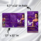 Purple & Gold Funeral Program Template, Tri-Fold(17x11) Funeral Program, Obituary Celebration Of Life Program, In Loving Memory Templates - Editable Memorial Canva Template