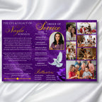 Purple & Gold Funeral Program Template, Tri-Fold(17x11) Funeral Program, Obituary Celebration Of Life Program, In Loving Memory Templates - Editable Memorial Canva Template