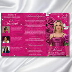 Pink Funeral Program Editable Template, Tri-Fold(17x11) Funeral Program, Obituary Celebration Of Life Program, In Loving Memory Templates - Editable Memorial Canva Template