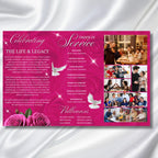 Pink Funeral Program Editable Template, Tri-Fold(17x11) Funeral Program, Obituary Celebration Of Life Program, In Loving Memory Templates - Editable Memorial Canva Template