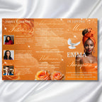 Orange Funeral Program Editable Template, Tri-Fold(17x11) Funeral Program, Obituary Celebration Of Life Program, In Loving Memory Templates - Editable Memorial Canva Template