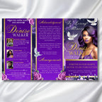 Blue & Gold Funeral Program Template, Tri-Fold(17x11) Funeral Program, Obituary Celebration Of Life Program, In Loving Memory Templates - Editable Memorial Canva Template