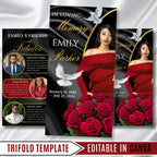 Red & Black Funeral Program Template, Tri-Fold(17x11) Funeral Program, Obituary Celebration Of Life Program, In Loving Memory Templates - Editable Memorial Canva Template