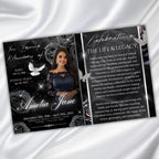 08 Pages Black Roses Funeral Program Template, Bi-Fold Funeral Program, In Loving Memory, Obituary Celebration Of Life Program - Editable Memorial Canva Template