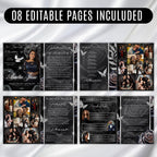 08 Pages Black Roses Funeral Program Template, Bi-Fold Funeral Program, In Loving Memory, Obituary Celebration Of Life Program - Editable Memorial Canva Template