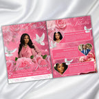 08 Pages Pink Roses Funeral Program Template, Bi-Fold Funeral Program, In Loving Memory, Obituary Celebration Of Life Program - Editable Memorial Canva Template