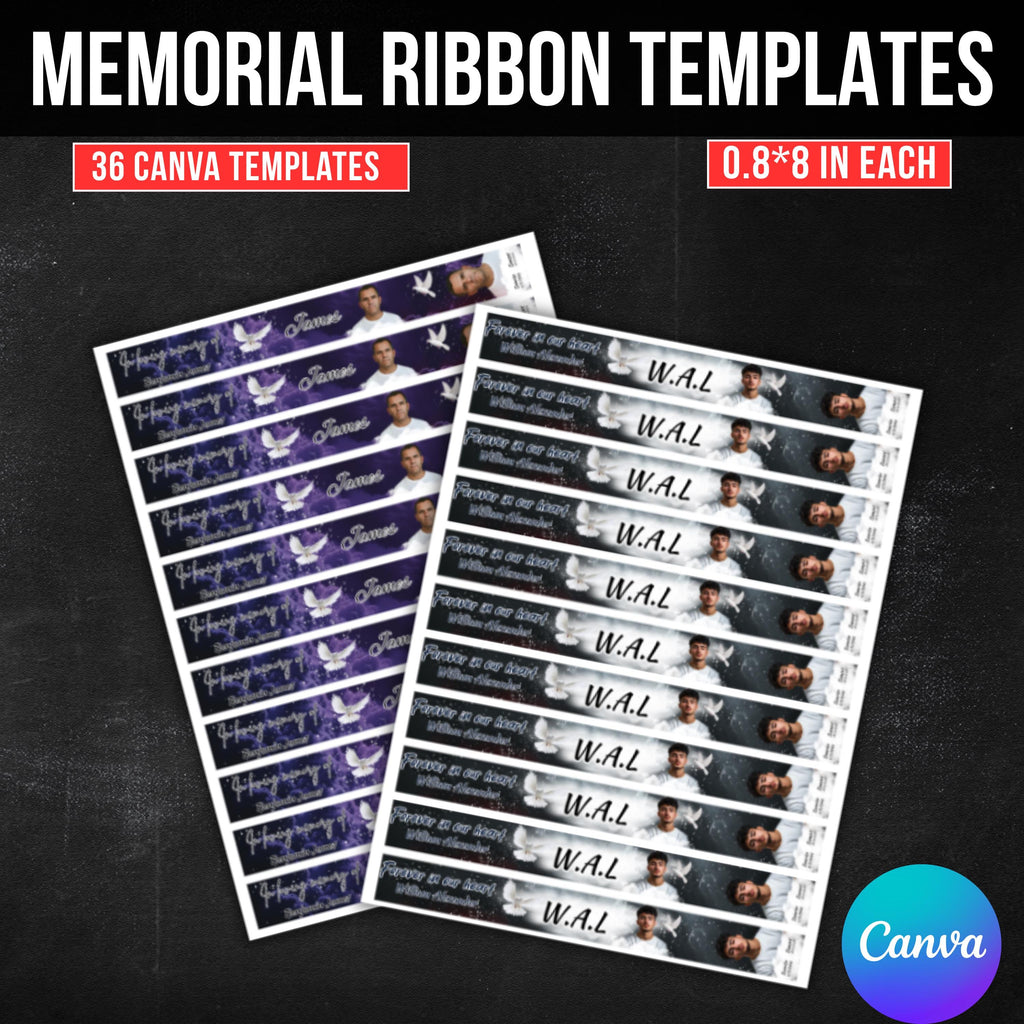 36 In Loving Memory Ribbon Canva Editable Template, Rest in Piece Ribbon Design, Funeral memorial Template, Digital Download - Editable Memorial Canva Template