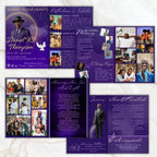 08 Pages Purple Funeral Program Template, Bi-Fold Funeral Program, Obituary Celebration Of Life Program, Digital Download - Editable Memorial Canva Template