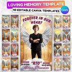 40 In Loving Memory Canva Editable Templates, Memorial Canva Editable Templates, Rest In Peace, Forever In Our Heart Canva Templates - Editable Memorial Canva Template