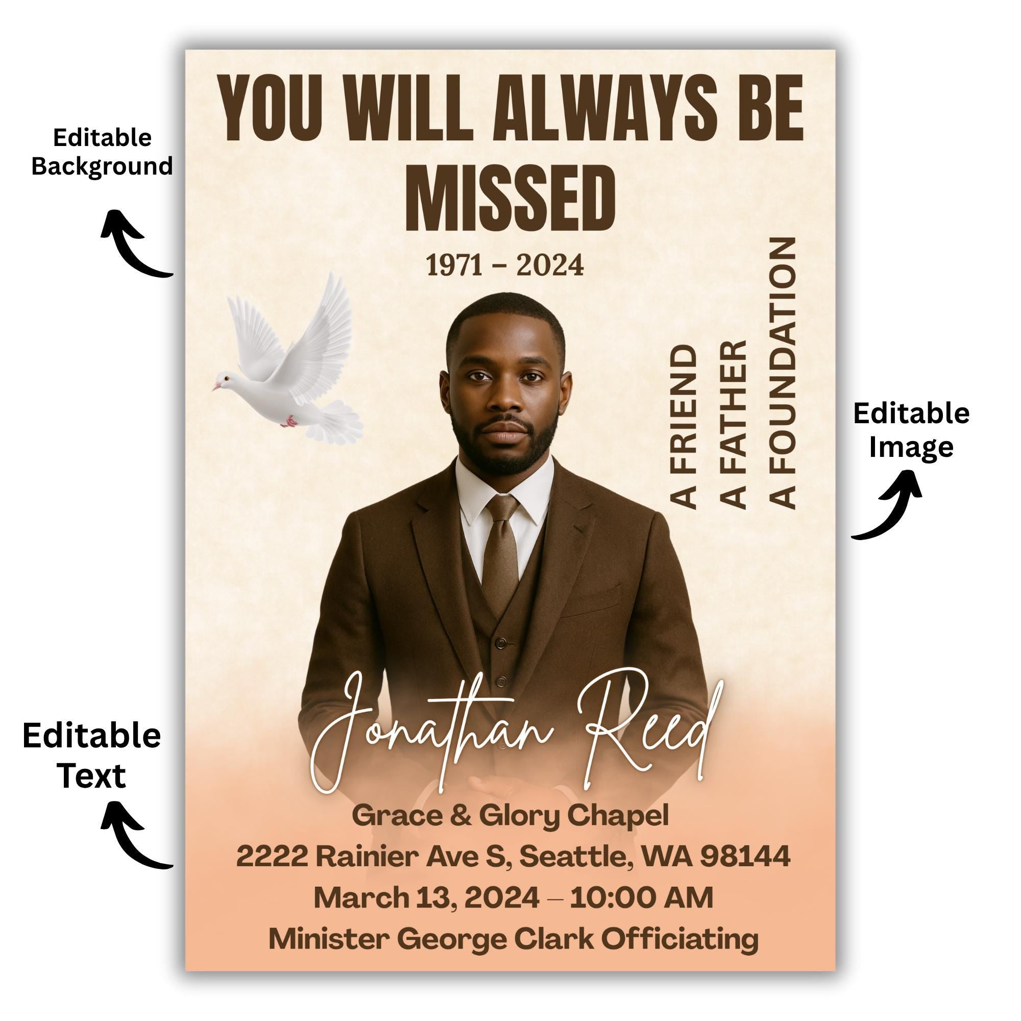 Memorial Funeral Announcement Flyer Canva Template, In Loving Memory Template, The Gateway to Heaven, Rest In Peace Flyer, Digital Download - Editable Memorial Canva Template