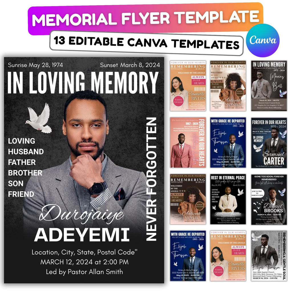 Memorial Funeral Announcement Flyer Canva Template, In Loving Memory Template, The Gateway to Heaven, Rest In Peace Flyer, Digital Download - Editable Memorial Canva Template