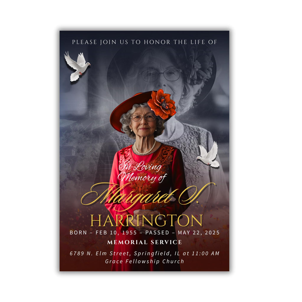 Memorial Funeral Announcement Flyer Canva Template, In Loving Memory Template, Funeral Memorial Template, Rest In Piece Template - Editable Memorial Canva Template