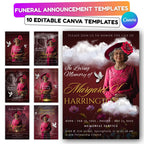 Memorial Red Funeral Announcement Flyer Canva Template, In Loving Memory Template, Funeral Memorial Template, Rest In Piece Template - Editable Memorial Canva Template