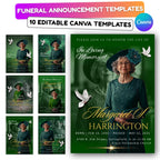 Memorial Green Funeral Announcement Flyer Canva Template, In Loving Memory Template, Funeral Memorial Template, Rest In Piece Template - Editable Memorial Canva Template