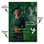 Memorial Green Funeral Announcement Flyer Canva Template, In Loving Memory Template, Funeral Memorial Template, Rest In Piece Template - Editable Memorial Canva Template