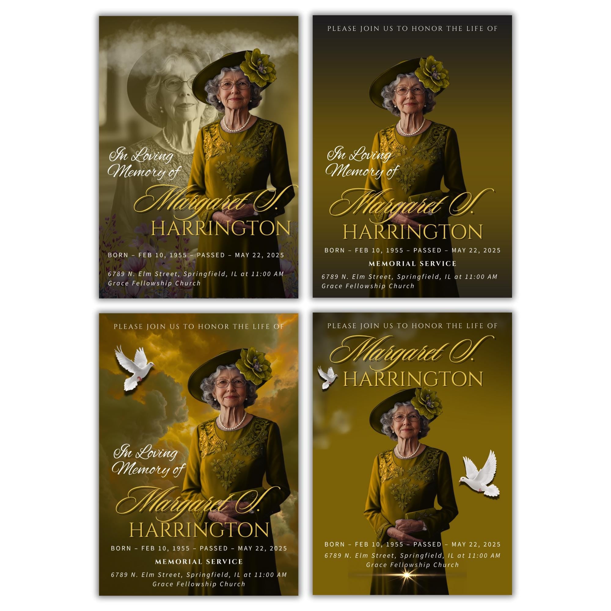 Memorial Yellow Funeral Announcement Flyer Canva Template, In Loving Memory Template, Funeral Memorial Template, Rest In Piece Template - Editable Memorial Canva Template