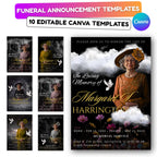 Memorial Black & Gold Funeral Announcement Flyer Canva Template, In Loving Memory Template, Funeral Memorial Template,Rest In Piece Template - Editable Memorial Canva Template