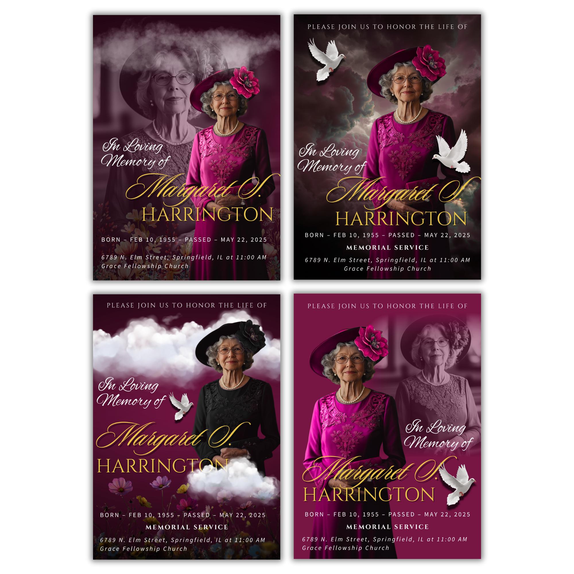 Memorial Purple Funeral Announcement Flyer Canva Template, In Loving Memory Template, Funeral Memorial Template, Rest In Piece Template - Editable Memorial Canva Template