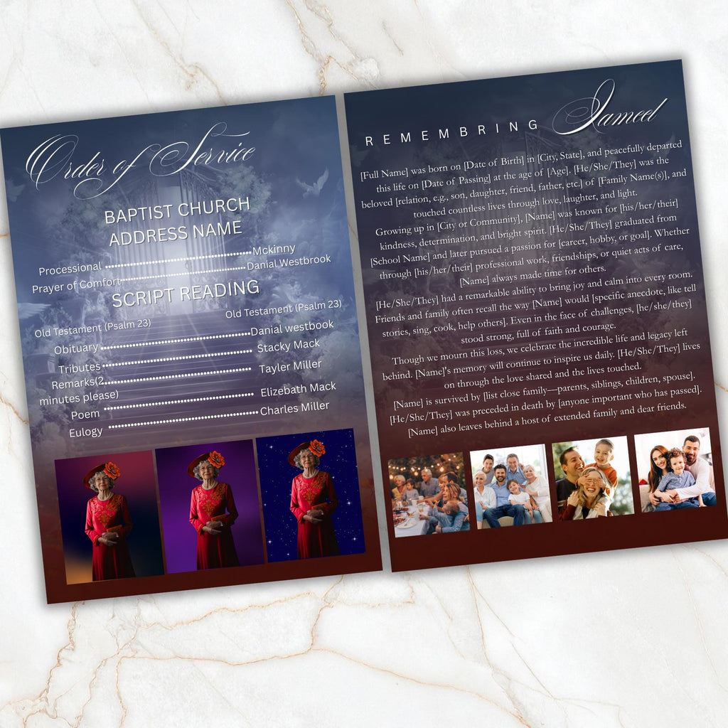4 Pages Memorial Funeral Announcement Flyer Canva Template, In Loving Memory Template, Funeral Memorial Template, Rest In Piece Template - Editable Memorial Canva Template