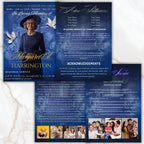 4 Pages Memorial Blue Funeral Announcement Flyer Canva Template, In Loving Memory Template, Funeral Memorial Template,Rest In Piece Template - Editable Memorial Canva Template
