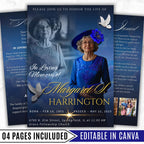 4 Pages Memorial Blue Funeral Announcement Flyer Canva Template, In Loving Memory Template, Funeral Memorial Template,Rest In Piece Template - Editable Memorial Canva Template