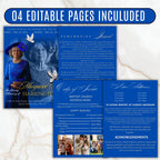 4 Pages Memorial Blue Funeral Announcement Flyer Canva Template, In Loving Memory Template, Funeral Memorial Template,Rest In Piece Template - Editable Memorial Canva Template