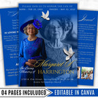 4 Pages Memorial Blue Funeral Announcement Flyer Canva Template, In Loving Memory Template, Funeral Memorial Template,Rest In Piece Template - Editable Memorial Canva Template