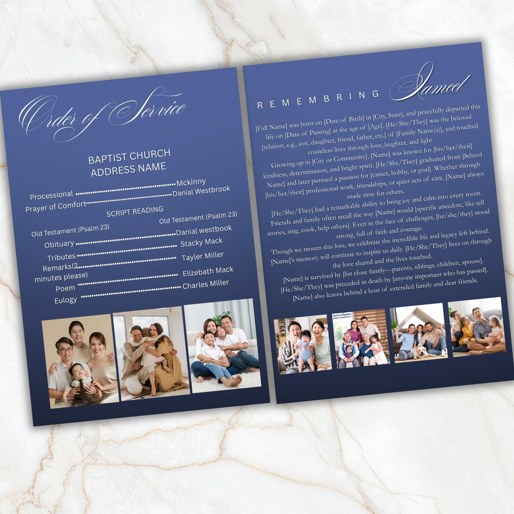 4 Pages In loving memory Funeral Program Template, Memorial Funeral Announcement Flyer , Funeral Memorial Template,Rest In Piece Template - Editable Memorial Canva Template