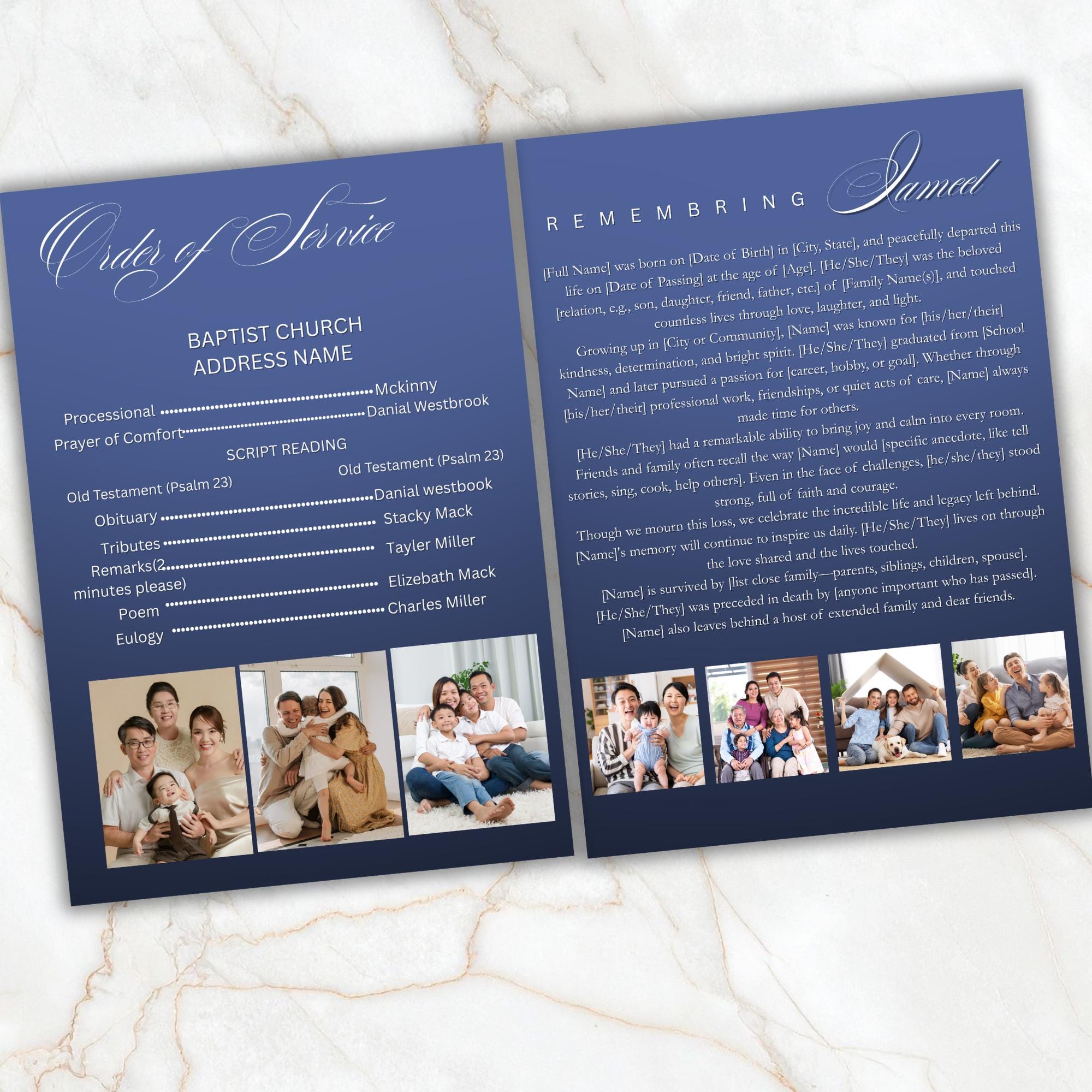 4 Pages In loving memory Funeral Program Template, Memorial Funeral Announcement Flyer , Funeral Memorial Template,Rest In Piece Template - Editable Memorial Canva Template