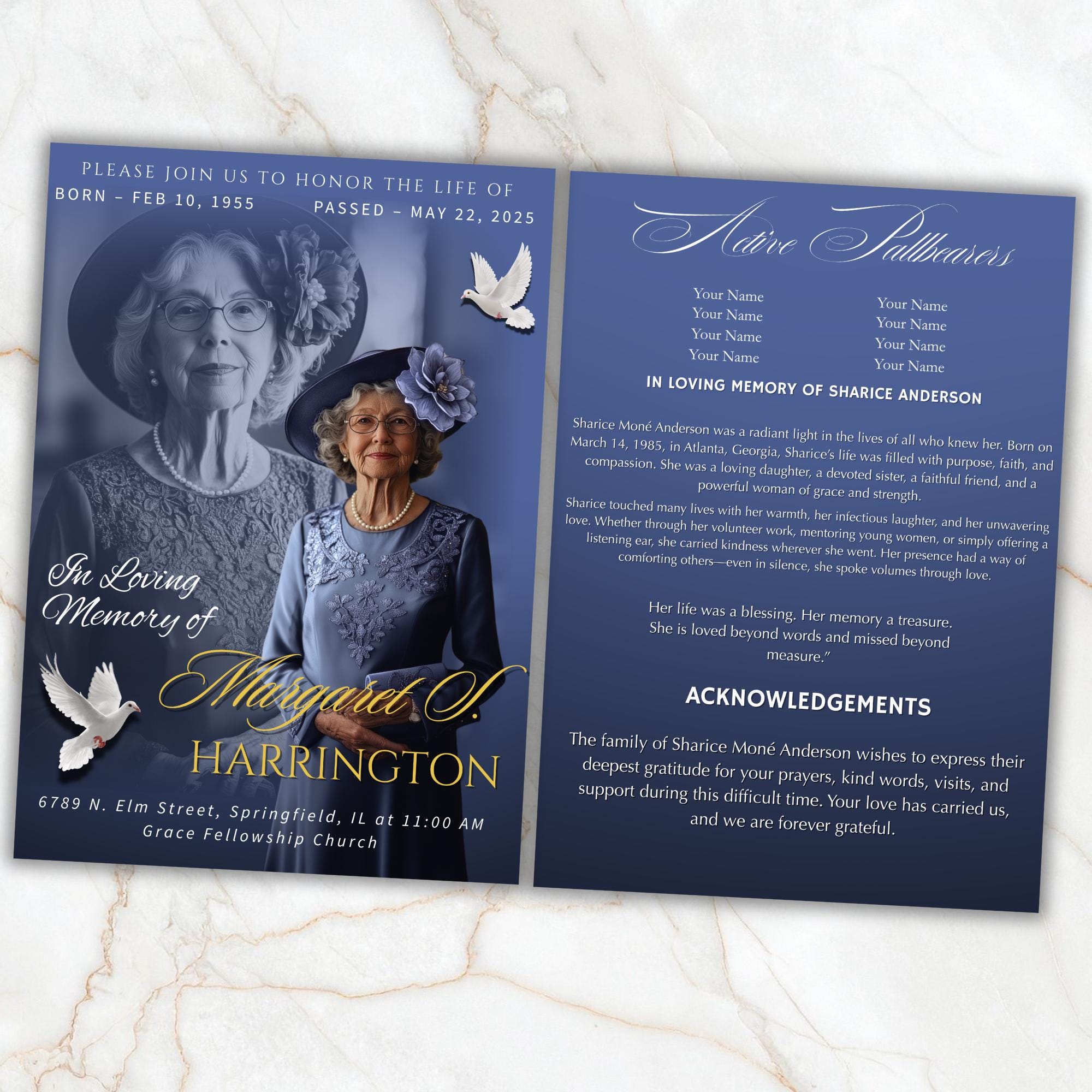 4 Pages In loving memory Funeral Program Template, Memorial Funeral Announcement Flyer , Funeral Memorial Template,Rest In Piece Template - Editable Memorial Canva Template